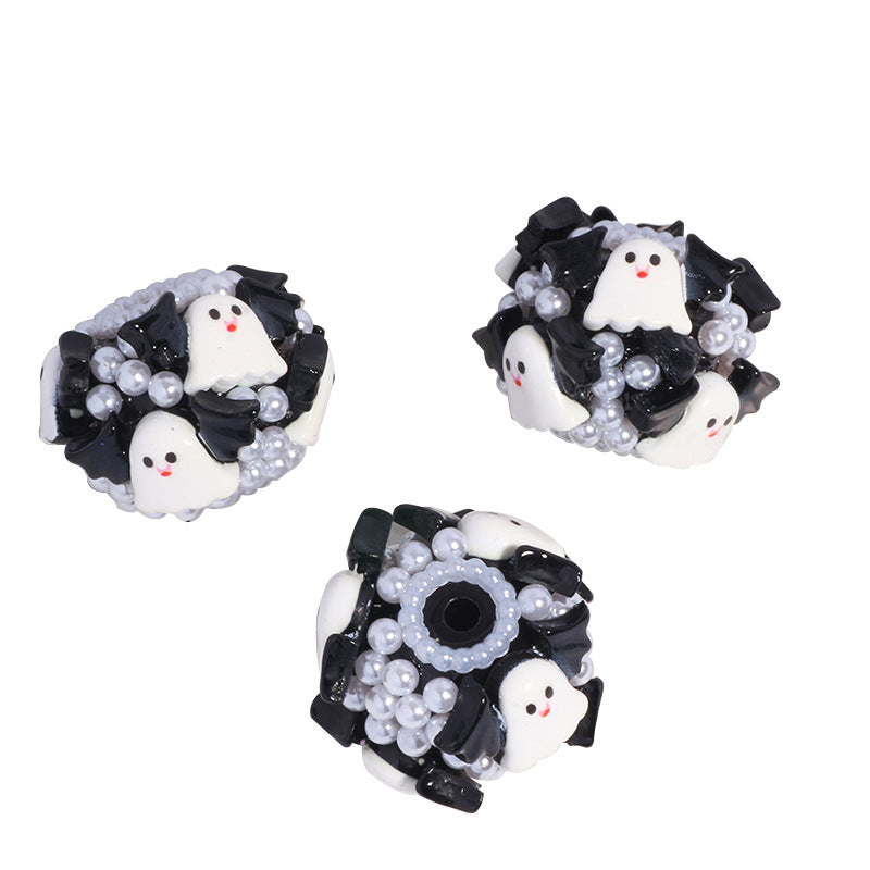 Wholesale 5pcs/pack Black and white style little ghost  wearable straight hole beaded